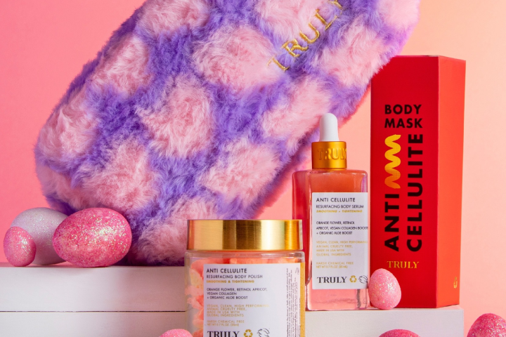 Truly beauty anti cellulite products and vegan fur bag