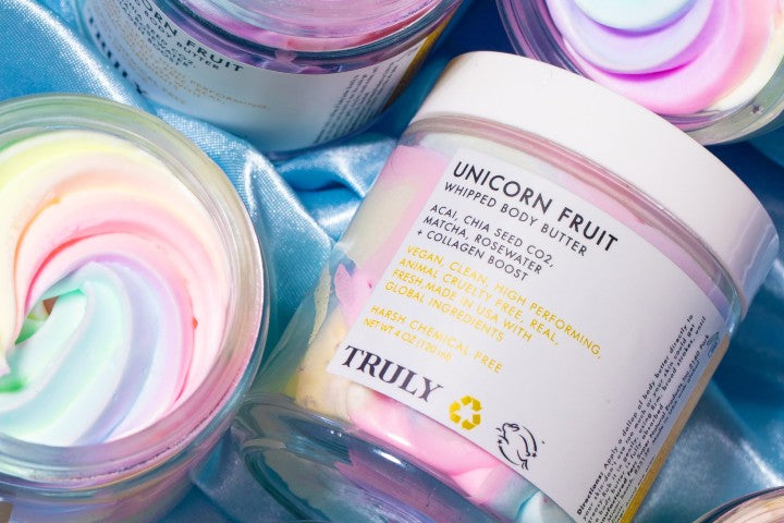 Closeup of Truly's unicorn fruit whipped body butter