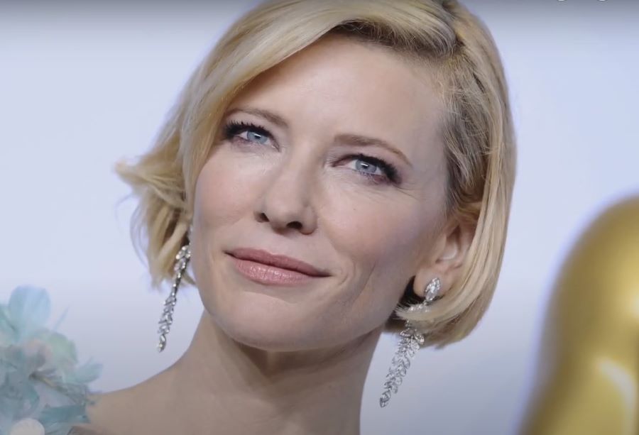Cate Blanchett skincare routine | close up of cate blanchett at red carpet event