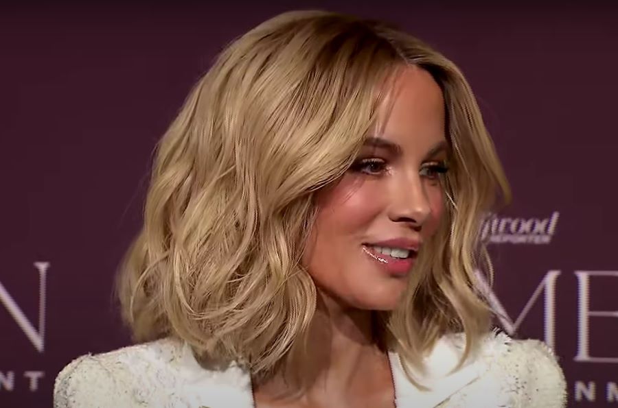Kate beckinsale skincare routine | close up of kate beckinsale with blonde bob on red carpet