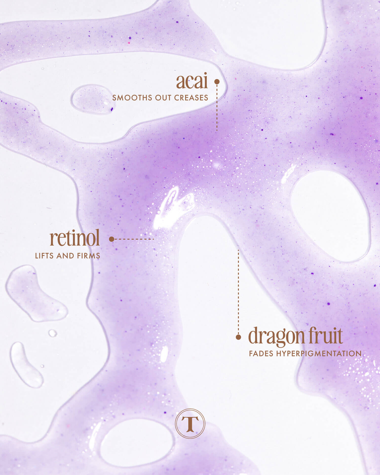 Truly Beautys Acai Your Boobies Firming Body Serum—purple and glossy on white—features acai extract to smooth creases, retinol to lift and firm, and dragon fruit to help fade hyperpigmentation.