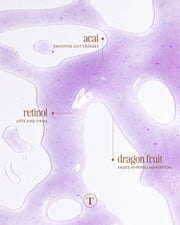 Truly Beautys Acai Your Boobies Firming Body Serum—purple and glossy on white—features acai extract to smooth creases, retinol to lift and firm, and dragon fruit to help fade hyperpigmentation.